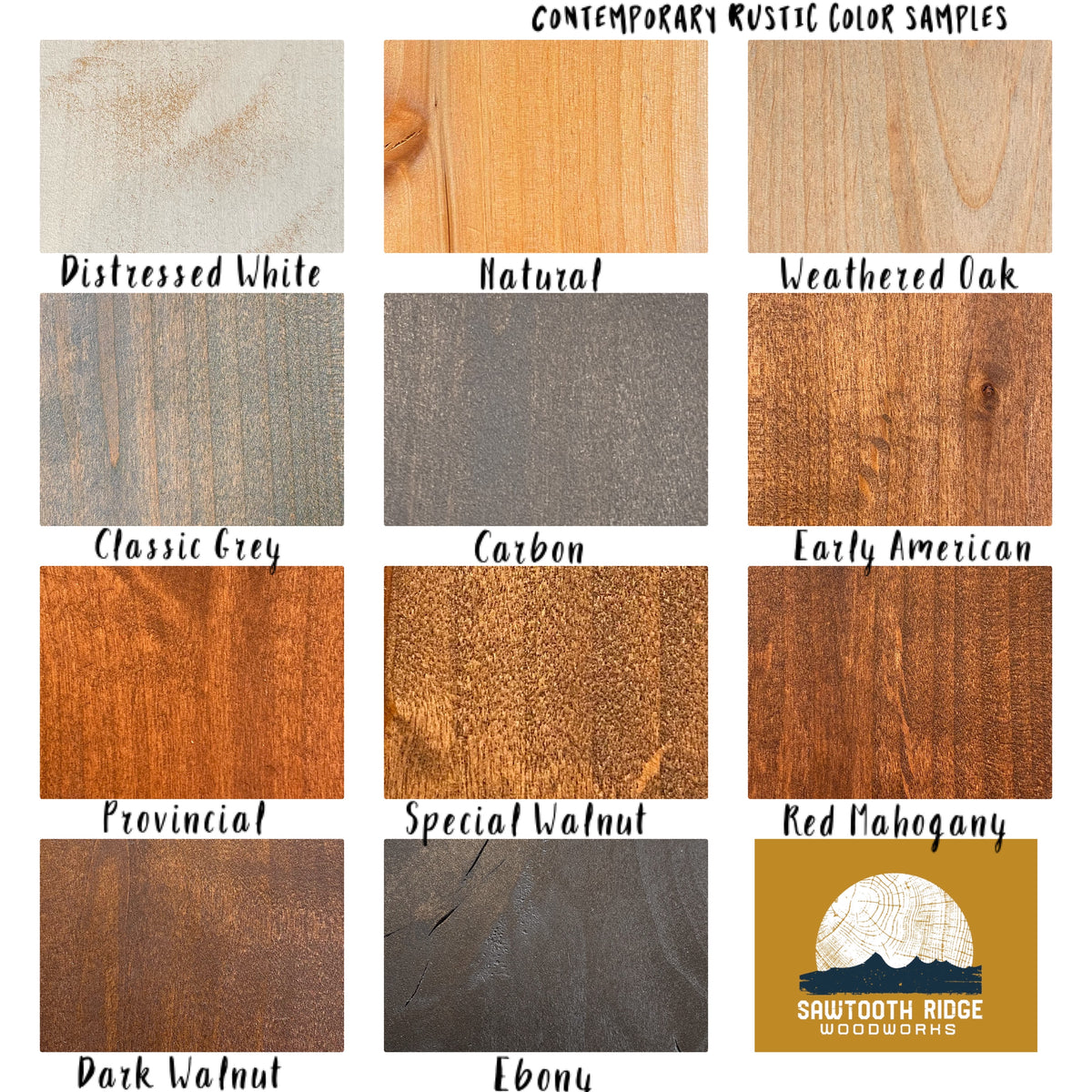 Contemporary Rustic Stain Color Samples Sawtooth Ridge Woodworks